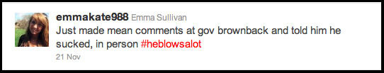 Emma Sullivan tweets Twitter at Governor Sam Brownback